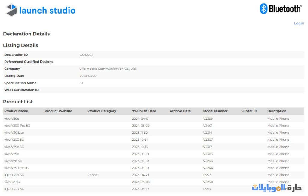 شهادة بلوتوث vivo y200 pro تؤكد قدومه
