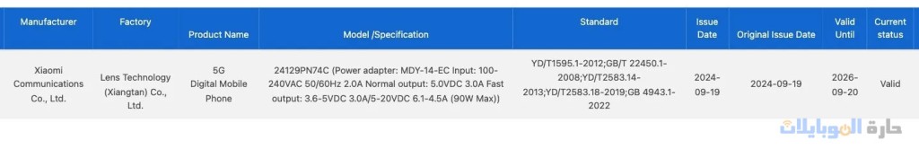 اعتماد شاومي 15 شهادة تكشف عن قوة الشحن